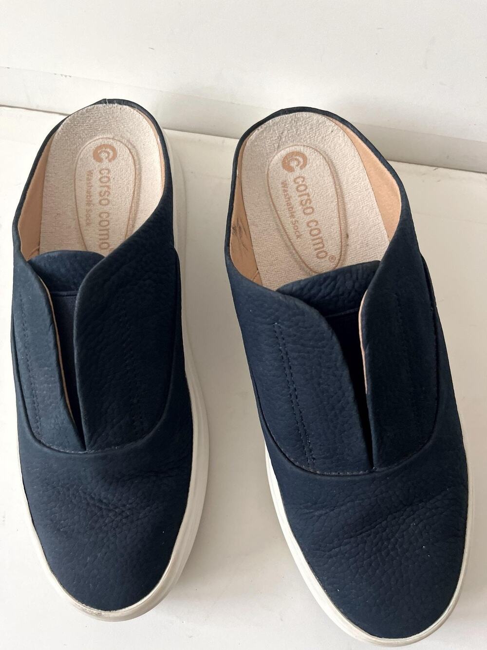 Corso Como Sneakers Womens Size 7 Blue Leather Slip On Washable Sock CC-TRENA